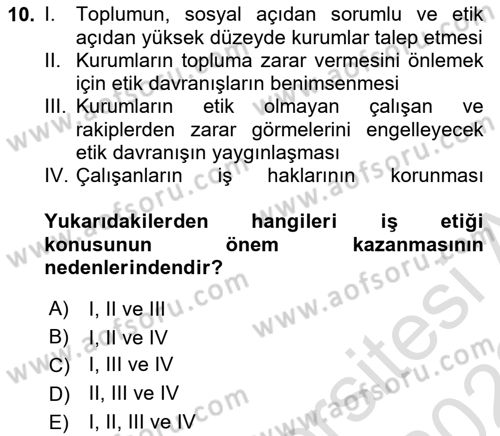 Kurumsal Sosyal Sorumluluk Dersi 2021 - 2022 Yılı (Vize) Ara Sınav Soruları 10. Soru