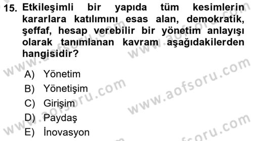 Kurumsal Sosyal Sorumluluk Dersi Ara Sınavı Deneme Sınav Soruları 15. Soru