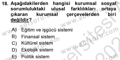 Kurumsal Sosyal Sorumluluk Dersi 2021 - 2022 Yılı (Vize) Ara Sınav Soruları 18. Soru