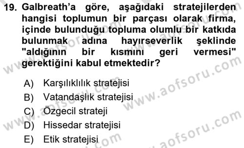 Kurumsal Sosyal Sorumluluk Dersi 2021 - 2022 Yılı (Vize) Ara Sınav Soruları 19. Soru