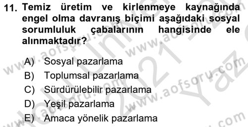 Kurumsal Sosyal Sorumluluk Dersi 2021 - 2022 Yılı Yaz Okulu Sınav Soruları 11. Soru