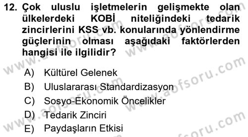 Kurumsal Sosyal Sorumluluk Dersi Yaz Okulu Sınavı Deneme Sınav Soruları 12. Soru
