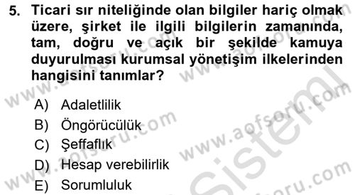 Kurumsal Sosyal Sorumluluk Dersi 2021 - 2022 Yılı Yaz Okulu Sınav Soruları 5. Soru