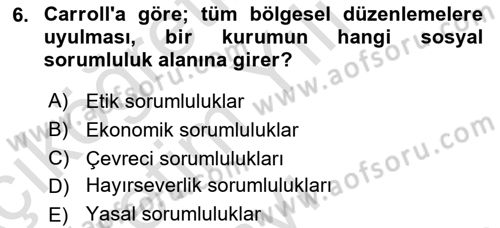 Kurumsal Sosyal Sorumluluk Dersi 2021 - 2022 Yılı Yaz Okulu Sınav Soruları 6. Soru