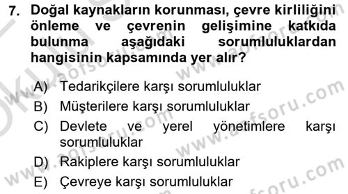 Kurumsal Sosyal Sorumluluk Dersi 2021 - 2022 Yılı Yaz Okulu Sınav Soruları 7. Soru