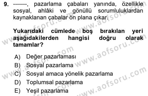 Kurumsal Sosyal Sorumluluk Dersi 2021 - 2022 Yılı Yaz Okulu Sınav Soruları 9. Soru