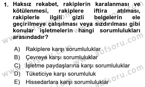 Kurumsal Sosyal Sorumluluk Dersi 2022 - 2023 Yılı Yaz Okulu Sınav Soruları 1. Soru