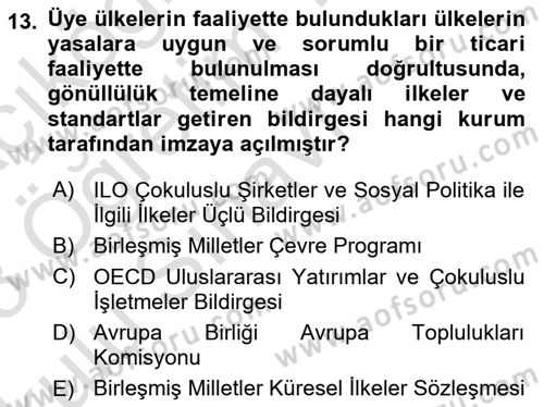 Kurumsal Sosyal Sorumluluk Dersi 2022 - 2023 Yılı Yaz Okulu Sınav Soruları 13. Soru