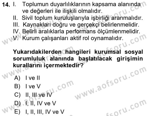 Kurumsal Sosyal Sorumluluk Dersi 2022 - 2023 Yılı Yaz Okulu Sınav Soruları 14. Soru