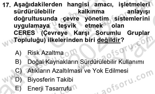 Kurumsal Sosyal Sorumluluk Dersi 2022 - 2023 Yılı Yaz Okulu Sınav Soruları 17. Soru