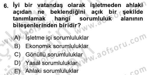 Kurumsal Sosyal Sorumluluk Dersi 2022 - 2023 Yılı Yaz Okulu Sınav Soruları 6. Soru