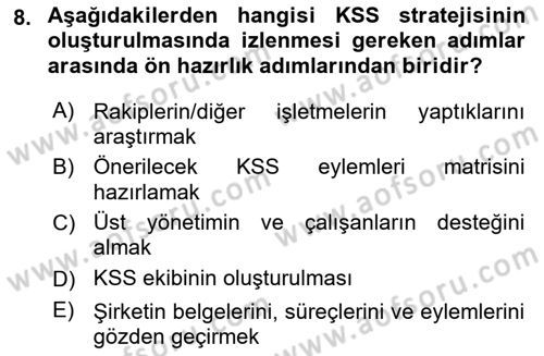 Kurumsal Sosyal Sorumluluk Dersi 2022 - 2023 Yılı Yaz Okulu Sınav Soruları 8. Soru