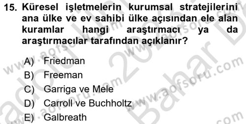 Kurumsal Sosyal Sorumluluk Dersi 2023 - 2024 Yılı (Vize) Ara Sınavı 15. Soru