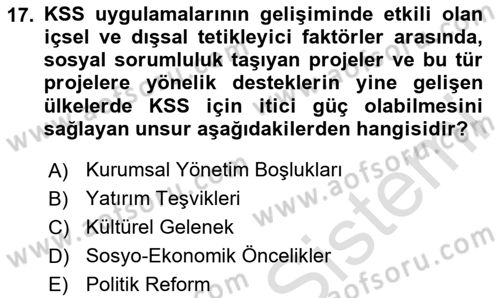 Kurumsal Sosyal Sorumluluk Dersi 2023 - 2024 Yılı (Vize) Ara Sınavı 17. Soru