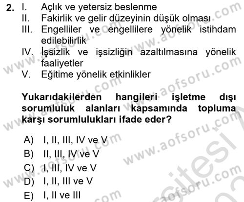 Kurumsal Sosyal Sorumluluk Dersi 2023 - 2024 Yılı (Vize) Ara Sınavı 2. Soru