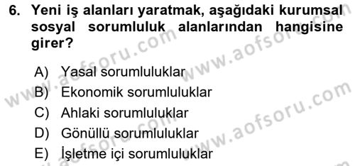 Kurumsal Sosyal Sorumluluk Dersi 2023 - 2024 Yılı (Vize) Ara Sınavı 6. Soru