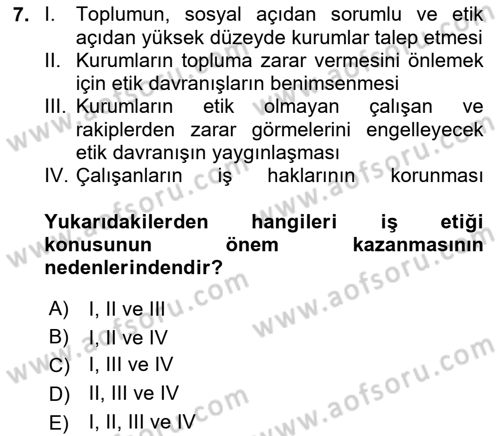 Kurumsal Sosyal Sorumluluk Dersi 2023 - 2024 Yılı (Vize) Ara Sınavı 7. Soru