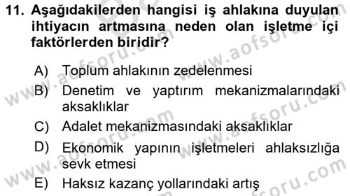 Kurumsal Sosyal Sorumluluk Dersi 2023 - 2024 Yılı (Final) Dönem Sonu Sınav Soruları 11. Soru