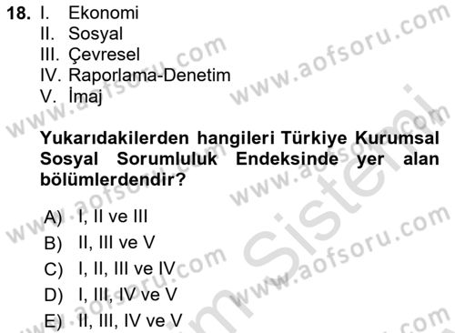 Kurumsal Sosyal Sorumluluk Dersi 2023 - 2024 Yılı (Final) Dönem Sonu Sınav Soruları 18. Soru