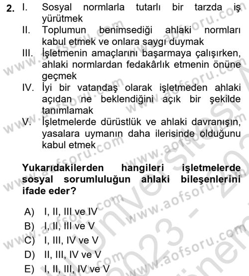 Kurumsal Sosyal Sorumluluk Dersi 2023 - 2024 Yılı (Final) Dönem Sonu Sınav Soruları 2. Soru