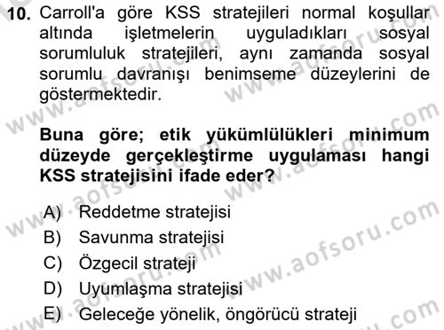 Kurumsal Sosyal Sorumluluk Dersi 2023 - 2024 Yılı Yaz Okulu Sınav Soruları 10. Soru