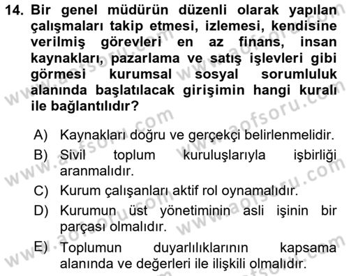 Kurumsal Sosyal Sorumluluk Dersi 2023 - 2024 Yılı Yaz Okulu Sınav Soruları 14. Soru
