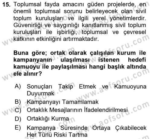 Kurumsal Sosyal Sorumluluk Dersi 2023 - 2024 Yılı Yaz Okulu Sınav Soruları 15. Soru
