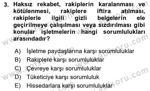 Kurumsal Sosyal Sorumluluk Dersi 2023 - 2024 Yılı Yaz Okulu Sınav Soruları 3. Soru