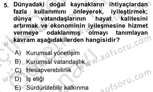 Kurumsal Sosyal Sorumluluk Dersi 2023 - 2024 Yılı Yaz Okulu Sınav Soruları 5. Soru