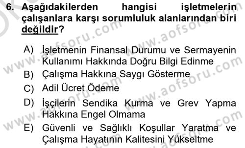 Kurumsal Sosyal Sorumluluk Dersi 2023 - 2024 Yılı Yaz Okulu Sınav Soruları 6. Soru