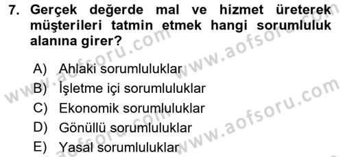 Kurumsal Sosyal Sorumluluk Dersi 2023 - 2024 Yılı Yaz Okulu Sınav Soruları 7. Soru