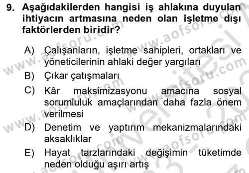 Kurumsal Sosyal Sorumluluk Dersi 2023 - 2024 Yılı Yaz Okulu Sınav Soruları 9. Soru