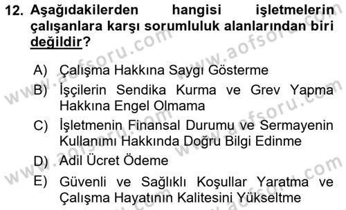 Kurumsal Sosyal Sorumluluk Dersi 2024 - 2025 Yılı (Vize) Ara Sınav Soruları 12. Soru