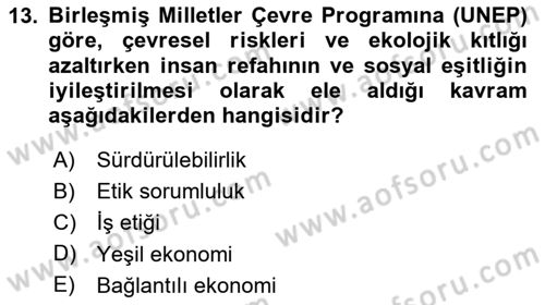 Kurumsal Sosyal Sorumluluk Dersi 2024 - 2025 Yılı (Vize) Ara Sınav Soruları 13. Soru