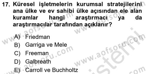 Kurumsal Sosyal Sorumluluk Dersi 2024 - 2025 Yılı (Vize) Ara Sınav Soruları 17. Soru