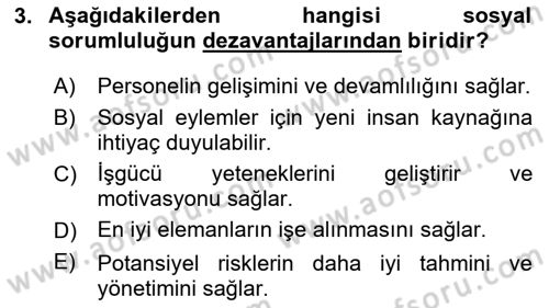 Kurumsal Sosyal Sorumluluk Dersi 2024 - 2025 Yılı (Vize) Ara Sınav Soruları 3. Soru