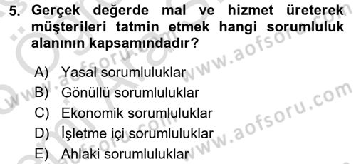 Kurumsal Sosyal Sorumluluk Dersi 2024 - 2025 Yılı (Vize) Ara Sınav Soruları 5. Soru