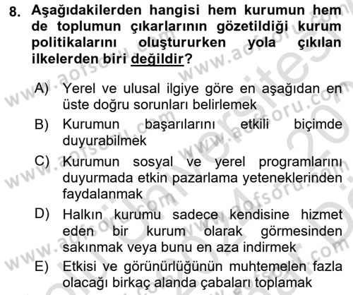 Kurumsal Sosyal Sorumluluk Dersi 2024 - 2025 Yılı (Vize) Ara Sınav Soruları 8. Soru