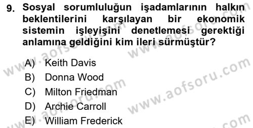 Kurumsal Sosyal Sorumluluk Dersi 2024 - 2025 Yılı (Vize) Ara Sınav Soruları 9. Soru