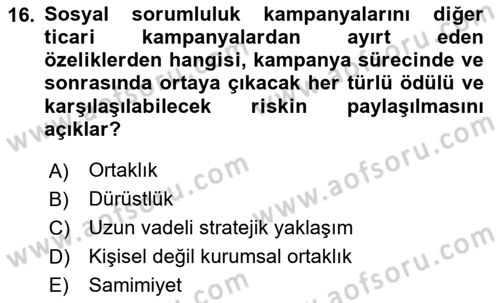 Kurumsal Sosyal Sorumluluk Dersi 2024 - 2025 Yılı Yaz Okulu Sınav Soruları 16. Soru