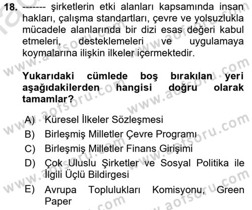Kurumsal Sosyal Sorumluluk Dersi 2024 - 2025 Yılı Yaz Okulu Sınav Soruları 18. Soru