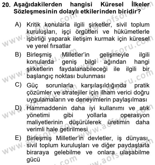 Kurumsal Sosyal Sorumluluk Dersi 2024 - 2025 Yılı Yaz Okulu Sınav Soruları 20. Soru