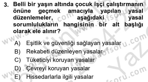 Kurumsal Sosyal Sorumluluk Dersi 2024 - 2025 Yılı Yaz Okulu Sınav Soruları 3. Soru