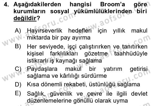 Kurumsal Sosyal Sorumluluk Dersi 2024 - 2025 Yılı Yaz Okulu Sınav Soruları 4. Soru