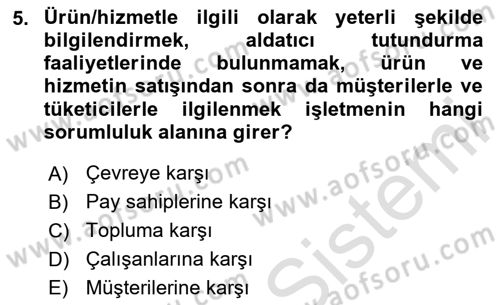 Kurumsal Sosyal Sorumluluk Dersi 2024 - 2025 Yılı Yaz Okulu Sınav Soruları 5. Soru