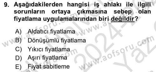 Kurumsal Sosyal Sorumluluk Dersi 2024 - 2025 Yılı Yaz Okulu Sınav Soruları 9. Soru