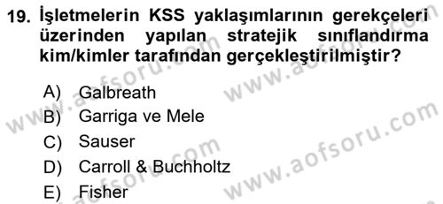 Kurumsal Sosyal Sorumluluk Dersi 2025 - 2026 Yılı (Vize) Ara Sınav Soruları 19. Soru