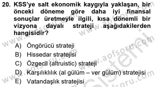 Kurumsal Sosyal Sorumluluk Dersi 2025 - 2026 Yılı (Vize) Ara Sınav Soruları 20. Soru