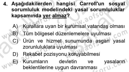 Kurumsal Sosyal Sorumluluk Dersi 2025 - 2026 Yılı (Vize) Ara Sınav Soruları 4. Soru