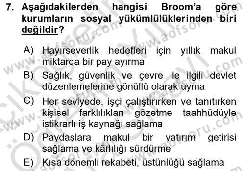 Kurumsal Sosyal Sorumluluk Dersi 2025 - 2026 Yılı (Vize) Ara Sınav Soruları 7. Soru